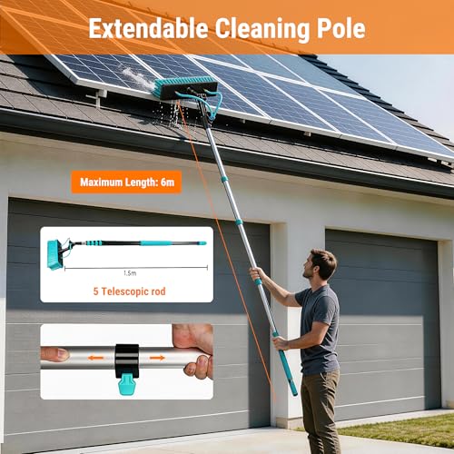 Water Fed Pole Kit, 20FT Solar Panel Cleaning Pole with Extendable Handle, 180° Rotatable Brush Head & 65.6FT Hose, Household & Outdoor Window Cleaner Tool for Caravan Solar Panel Deck - size: 20FT