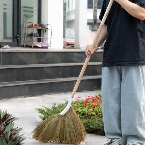 Natural Broom - Indoor Grass Broom - Long Handle Broomstick for House, Garage, Office, Lobby Room, Kitchen - color: Natural