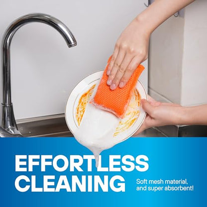 SCRUBIT Reusable Sponges for Dishes - 12 Pack Microfiber Sponges Kitchen Dish Scrubber, Machine Washable & Non-Scratch Scrubbers (Orange) - color: Orange