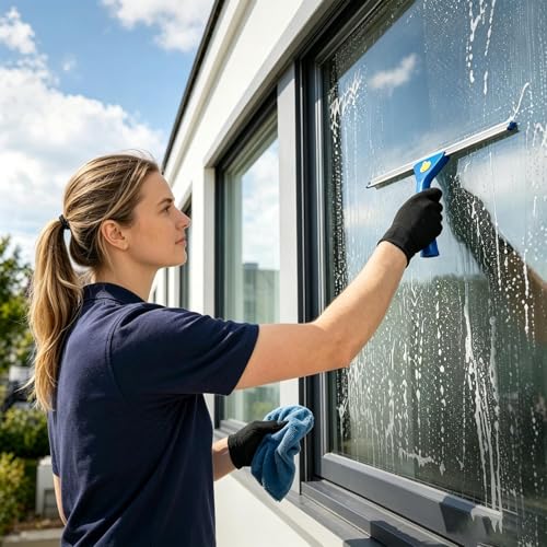 Window Cleaner Kit With Bucket - Glass Cleaning System With Microfiber Cloth Extendable Pole | Adjustable Length Heavy-Duty Equipment Window Cleaner Tools For Car Windshield Tile Glass Patio Door Prof