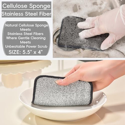 METUUTER 12 Packs Kitchen Sponges Stitching with Stainless Steel Fibers - 5.5x4 in Soft Cleaning Sponge for Non-Stick Pans, Dishes & Tough Grease Odor-Resistant, Durable Dish Sponges - color: Darkgray