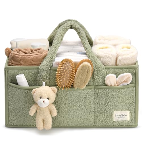 PeraBella Diaper Caddy Organizer for Changing Table, Storage Basket for Wipes, Gift for Baby Shower, Car Organizer, Nursery Organizer, Portable Storage - color: Lily Green