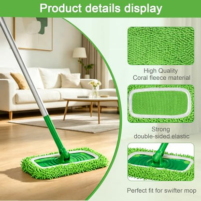 3 Pack Flat Mop Pads Replacement Washable Reusable Wet Dry Floor Cleaning Refill Set for Home Hard Floor(Green) - color: Green
