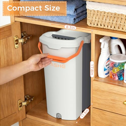 Flat Mop and Bucket Set with Wringer, Hands-Free Floor Mop System | Hands-Free Wringing, Wet & Dry Microfiber Pads, Wall & Floor Cleaning, Detachable Stackable Bucket