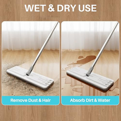 JOYMOOP 8L (2.1 Gal) Large Capacity Mop System with Extension Handle, Perfect for Household and Commercial Floor, Window, and Wall Cleaning - Includes 3 Washable Microfiber Pads for Wet and Dry Use - color: White Ultra2031