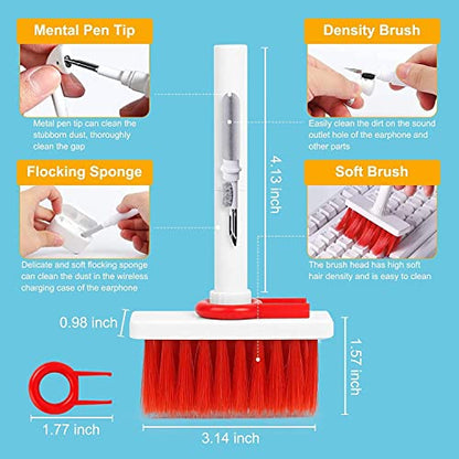 5 in 1 Keyboard and Earphone Cleaning Kit - Soft Brush Pen for AirPods, Phone, Camera, Laptop - Metal, Multicolor