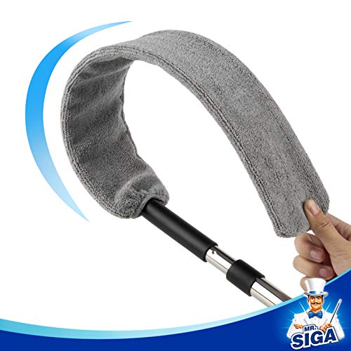 MR.SIGA Flexible Microfiber Long Duster for Gap Cleaning, Stainless Steel Adjustable Handle, Washable Gap Cleaning Duster Gray