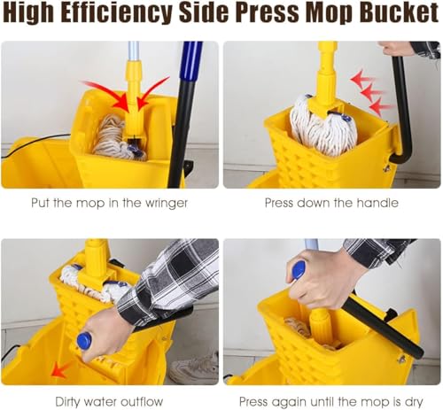 Mop Bucket, Commercial Bucket for Mopping on Wheels with Potable Handle, Mop Bucket with Wringer for Home, Household, Office, Bathroom, Yellow (25 Quarts) - size: 25 Quarts