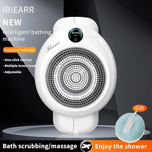 Electric Back Scrubber for Shower - Wall Mounted Exfoliating Brush, Hands-Free Automatic Body Scrubber, IPX7 Waterproof, 3-Speed Adjustment, 3 Replaceable Heads with Dry Brush (White) - color: White