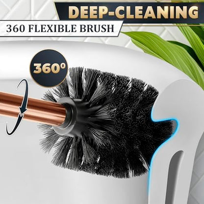 Bronze Toilet Brush and Holder Set - Upgrade Your Bathroom in Seconds - Rust Resistant Stainless Steel Toilet Bowl Brush and Holder with Replaceable Head, Removable Inner Bowl & Splash Guard Cover - color: Bronze