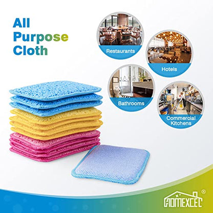 12 Pack Scrub & Wipe Cloths, Dual-Sided Sponges for Kitchen, All-Purpose Cloth for Dishes, Pots, Pans, Non-Stick Cookware, Countertops (Red, Yellow, Blue) - color: Multicolor