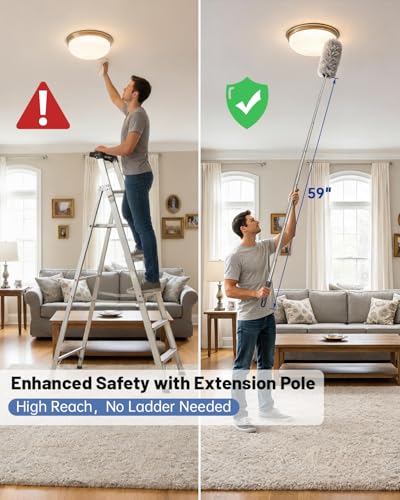 Practical 3 in 1 Dusters Kit for Cleaning, Efficient Duster with Extension Pole, Upgraded High Ceiling Fan Cleaner Duster, Easy Washable Spider Cobweb Brush Duster for Blinds/Wall/Tight Spaces