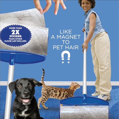 LOLA Rola PET Hair Remover Sticky Mop, Giant Floor Lint Roller, 9" x 3.5", Aluminum Handle, Largest Head, Traps Hair, Dust, Dirt, Extra Sticky Sheets - size: 1 Set, style: Mop 4-Pc Aluminum Handle