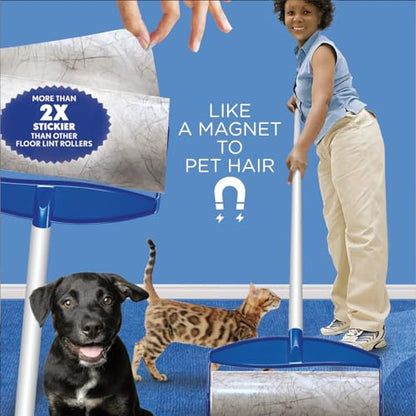 LOLA Rola PET Hair Remover Sticky Mop, Giant Floor Lint Roller, 9" x 3.5", Aluminum Handle, Largest Head, Traps Hair, Dust, Dirt, Extra Sticky Sheets - size: 1 Set, style: Mop 4-Pc Aluminum Handle