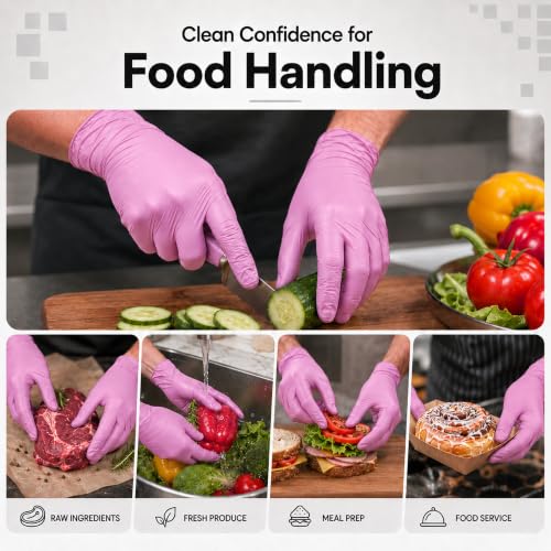 ForPro Disposable Nitrile Gloves, Chemical Resistant, Powder-Free, Latex-Free, Non-Sterile, Food Safe, 4 Mil - color: Pink, size: Large (Pack of 100)