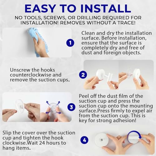 Suction Cup Hooks for Shower Heavy Duty, Shower Hooks No Drill, Shower Hooks for Inside Shower Stainless Steel, Suction Hooks for Window, Glass, Tile, Wall, Loofah, Bath Robe, Wreath, White 4 Pack - color: White