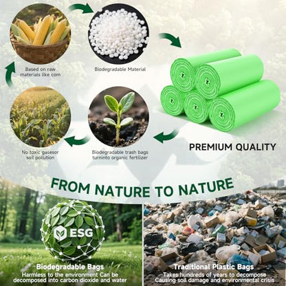 Green 2.6-Gallon Trash Bag Unscented - Compostable Small Bathroom Garbage Bags Bulk 100 Count Wastebasket Liners Strong Thick Leakproof Perfect for Recycling or General Waste in Any Room - style: Bio-2.6Gal-Green100