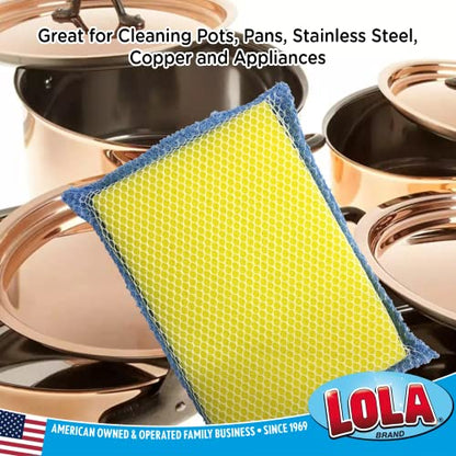 LOLA Microfiber Terry & Nylon Net Sponge Scrubber Pad, 12 Pack, Non Scratch 2-Way Cleaning, Gently Scrubs & Wipes Clean - size: 12 Pack, style: Microfiber Terry & Nylon Net Sponges