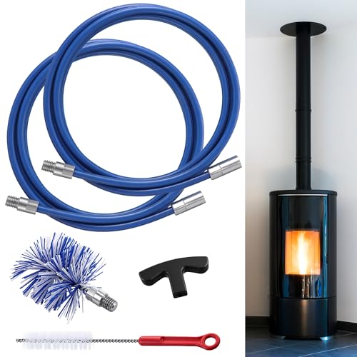 Dreyoo Pellet Stove Cleaning Brush Kit, 20 FT Flexible Steel Rod with 3" Brush Head, T Handle, Multi Purpose Flue Detail Cleaner, Nylon Stove Flue Pipe Kit for Pellet Furnace Exhaust Pipes - size: 20FT with 3" Brush Head
