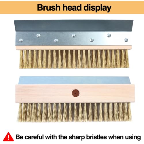 Aluminum Pizza Oven Brush, Grill Brush, Brass Wire Brushes, with Stainless Steel Scraper & Detachable 60 inches Long Handle for Commercial Cleaning, Kitchens, Restaurants, BBQ Shelf, Fireplace