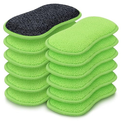 HOMEXCEL 12 Pack Multi-Purpose Scrub Sponges Kitchen Dish Sponge Non-Scratch Microfiber Sponge for Efficiently Cleaning Dishes Pots Pans, Green - color: Green