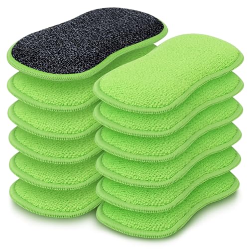 HOMEXCEL 12 Pack Multi-Purpose Scrub Sponges Kitchen Dish Sponge Non-Scratch Microfiber Sponge for Efficiently Cleaning Dishes Pots Pans, Green - color: Green