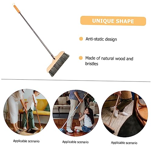 Wood Bristle Broom Heavy Duty Household Sweeper Long Handle Soft Bristle for Tile Surface Cleaning - color: Black
