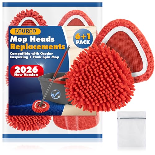 6 Pack Spin Mop Replace Head for O Cedar, Microfiber Mop Heads Replacements for Ocedar Easywring 1 Tank Spin Mop, Wet & Dry Use for Floors, Walls, Ceilings, and Windows Cleaning, Included Laundry Bag