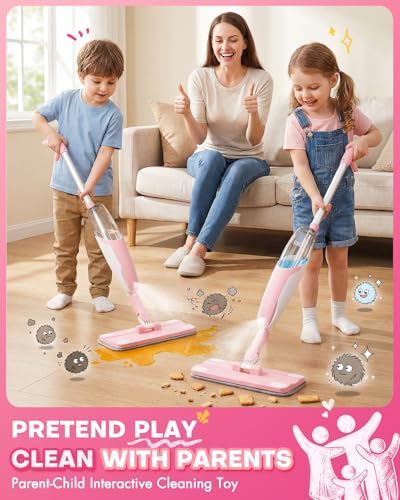 Pink Mini Spray Mop for Toddler-Girls Montessori Cleaning Toy that Real Spray Water,Pretend Playhouse Essentials for Girls Ages 3-8,Toddler Educational Housekeeping Set - size: Pink, style: Spray Mop