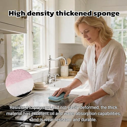 Multipurpose Kitchen Scrub Sponges, Heavy Duty Cleaning Non-Scratch Scrub Sponge, Double-Sided Reusable Microfiber Sponge with Hanging Rope for Household Cleaning, Dishes, Pots (5 Colors)