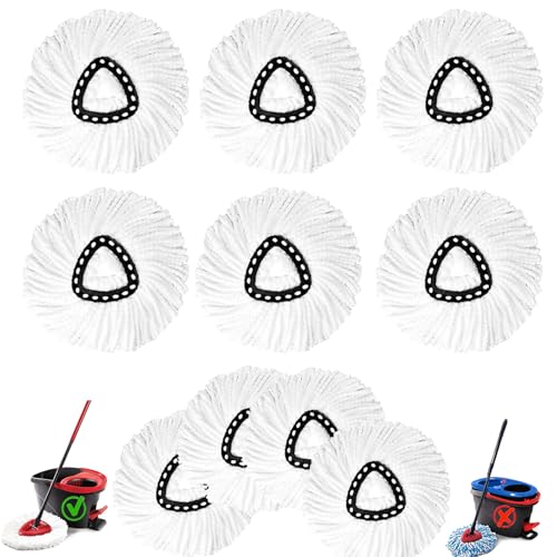 10Pack Spin Mop Replacement Heads,Spinning Mop Replace Head for Easy Wring Mop, 100% Microfiber Mop Head Replacement Compatible with Triangle Spin Mop Refill for Floor Cleaning,White - size: 10Pack