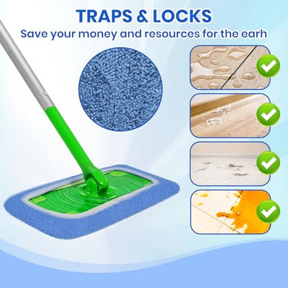 6 Pack Reusable Microfiber Mop Pads - Compatible with Sweeper, Reusable Mop Pads, Washable Dry Cloths & Wet Pads Refill for Hardwood Laminate Tile Floor Cleaning (6, Blue, M) - color: Blue