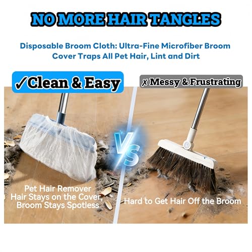 100 Pcs Disposable Broom Covers, Non-Woven Sweeper Sheets for Pet Hair Removal, Effectively Traps Dust, Lint & Hair for Floor & Carpet Cleaning, Universal Fit for Most Brooms