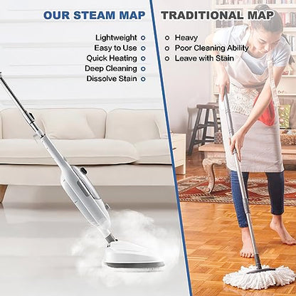 Steam Mop Cleaner 10-in-1 with Convenient Detachable Handheld Unit, Laminate/Hardwood/Tiles/Carpet Kitchen - Garment - Clothes - Pet Friendly Steamer Whole House Multipurpose Use
