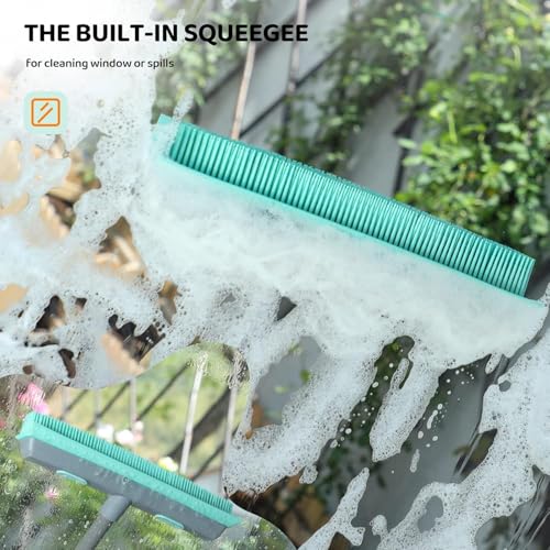 Pet Carpet Hair Rubber Broom with 49inch Long Handle, Portable Detailing Lint Remover, Soft Push Broom for Fluff Carpet, Hardwood, Tile, Window - color: Green