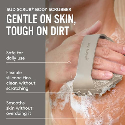 Sud Scrub® Antimicrobial Silicone Body Scrubber, Exfoliating Body Brush for Sensitive Skin, Antibacterial Shower Scrubber for Body, Bathroom Essentials for Men & Women, Clay - color: Clay