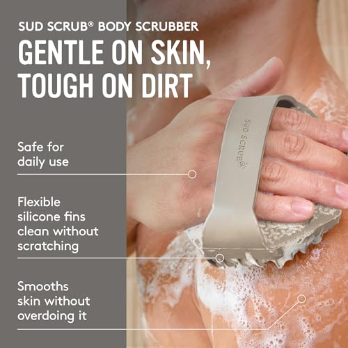 Sud Scrub® Antimicrobial Silicone Body Scrubber, Exfoliating Body Brush for Sensitive Skin, Antibacterial Shower Scrubber for Body, Bathroom Essentials for Men & Women, Clay - color: Clay