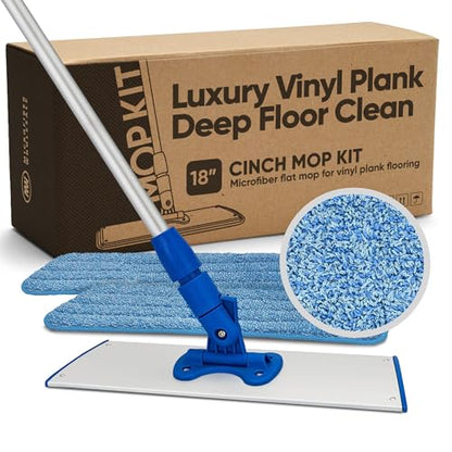 Microfiber Wholesale 18” Luxury Vinyl Plank Floor Mop | Deep Clean Without Damaging | Recommended by LVP Manufacturers | Heavy Duty Lightweight | Reusable Microfiber Mop Pads