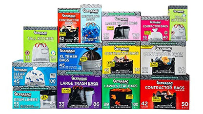 Ultrasac - Heavy Duty Drum Liner, 55-60 Gallon, 2 Mil, 38"x58", Black, 50 Count/w Ties