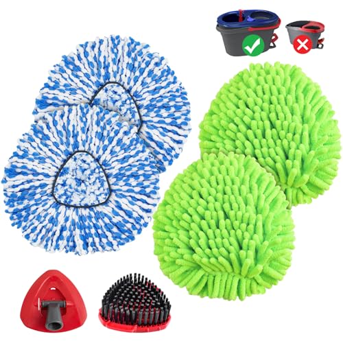 Mop Heads Replacements for Ocedar Easywring RinseClean 2 Tank Spin Mop Replace Heads for O Cedar 2 Tank Spin Mopping Sets Including 4 Pack Refills, 1 Pack Scrub Brush and 1 Base for All Floors Clean - size: for Ocedar 2 Tank