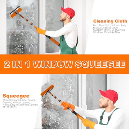 SISUPASSIE 30FT Reach High Ceiling Duster Kit, Window Cleaning kit with 5-24FT Extension Pole, Fan Duster for Ceiling Fan Blades, Microfiber Feather Duster, Window Squeegee, Bucket and Cobweb Duster - size: 24FT