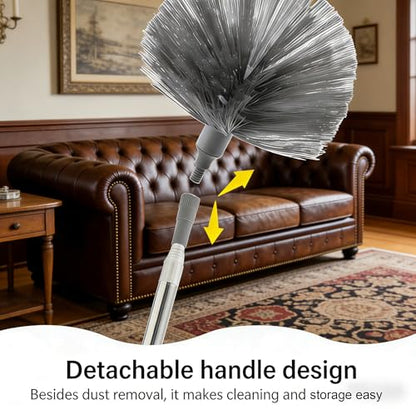 Washable Cobweb Duster Kit with Telescoping Aluminum Pole | Includes 2 Duster Heads & Corner Brush for High Ceilings, Fans, and Hard-to-Reach Areas