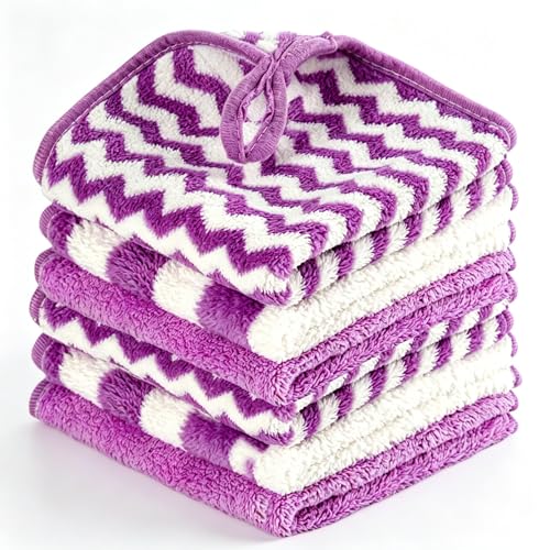 Microfiber Cleaning Cloth 6 Pack, Ultra Soft Absorbent Lint Free Reusable Kitchen Towels with Hanging Loop, 12x12 Inch Purple Dish Towels for Kitchen, Car & Household - color: Purple, size: 12×12inches
