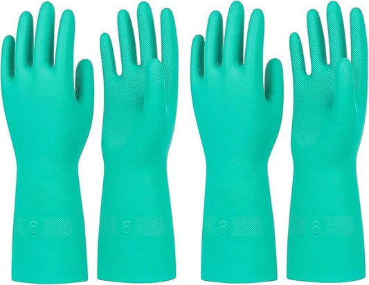 Reusable Waterproof Household Dishwashing Cleaning Rubber Gloves - color: Green-small- 2 Pairs