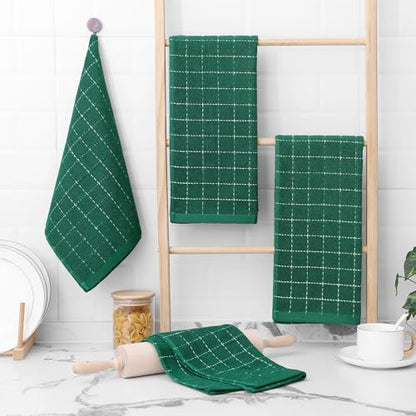Homaxy 100% Cotton Terry Kitchen Towels(Dark Green, 13 x 28 inches), Checkered Designed, Soft and Super Absorbent Dish Towels, 6 Pack - color: Dark Green, size: 13 X 28 - 6 Pack