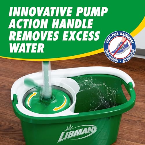 Libman Tornado Spin Mop System and 1 Refill, Mop and Bucket with Wringer Set for Hardwood Floor Cleaning, 2 Total Heads Included - style: Spin Mop Plus 1 Refill