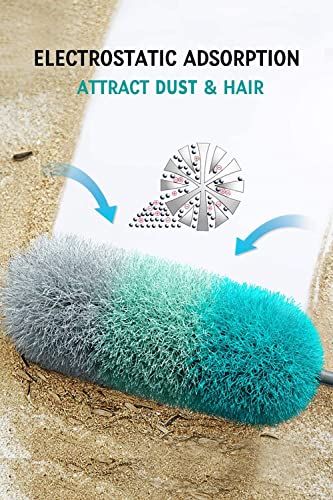 BOOMJOY Microfiber Feather Duster with 100 inches Extension Pole, Dusters for Cleaning High Ceiling, Fan, Blinds, Furniture - color: Green