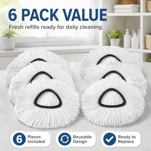 6 Pack Microfiber Spin Mop Replacement Heads Compatible with O-Cedar Triangle Spin Mop, Washable Reusable Mop Refills, Highly Absorbent Replacement Mop Heads for Hardwood, Vinyl & Laminate Floors