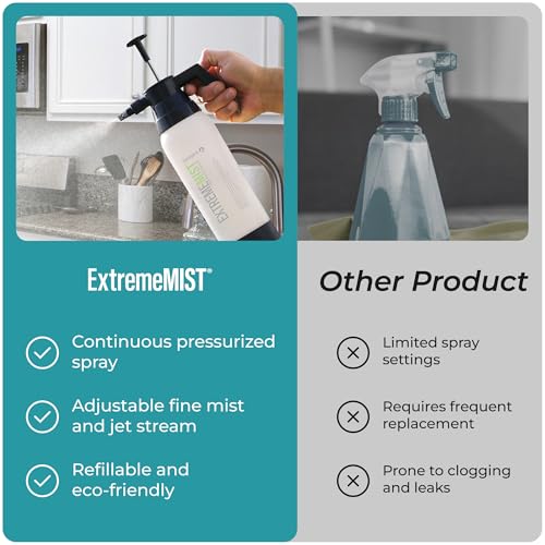 ExtremeMist High-Performance Kitchen & Bath Sprayer | Refillable Pressurized Sprayer | Ultra-Fine Mister | Continuous Spray Bottle for Cleaning | High Pressure | 32 oz Bottle