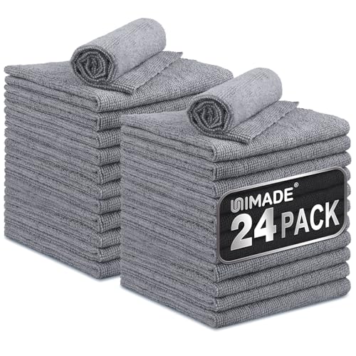 UNIMADE Microfiber Cleaning Cloth, 24 Pack Reusable Microfiber Towels for Cars Lint Free Cleaning Shop Towel Rags for Home Kitchen Automotive Bar Mechanic Restaurant Garage, 11"x 12", Grey - color: Grey, size: 24pk